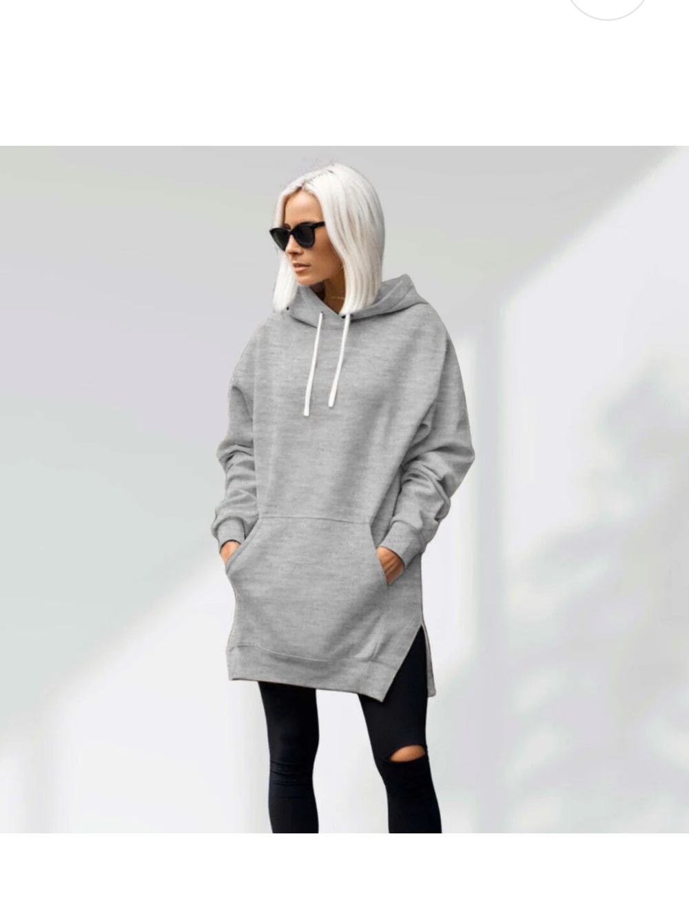 The Warmy Women's Gray Oversized Hoodie Tunic Sweatshirt